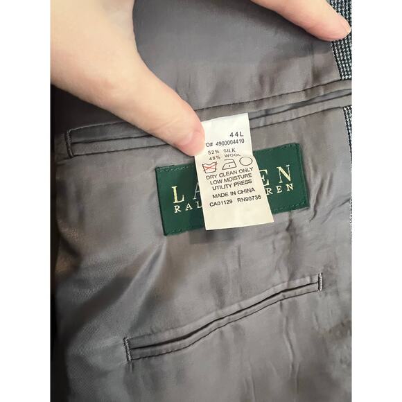 Ralph Lauren Sport Coat Blazer Jacket Silk Wool Blend Blue Gray Plaid Men's 44L - Picture 4 of 6